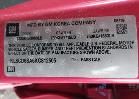 2019 Chevrolet Spark 1Lt Cvt из США, поврежденный, VIN KL8CD6SA6KC812505